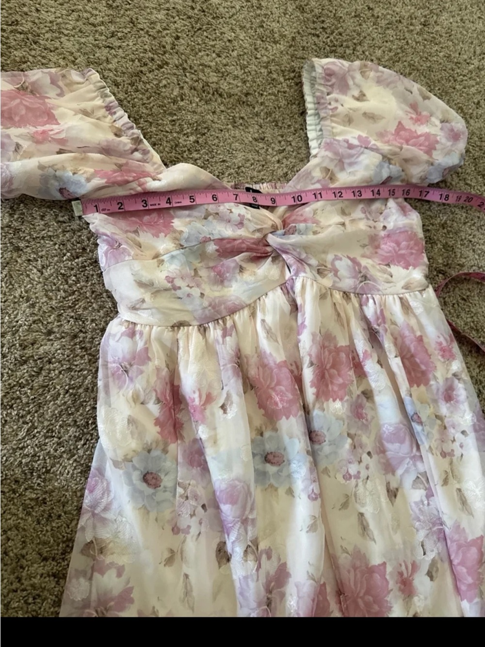 Lulus Fresh Florals Cream Floral Print Puff Sleeve Mini Dress Size Medium - Picture 11 of 12